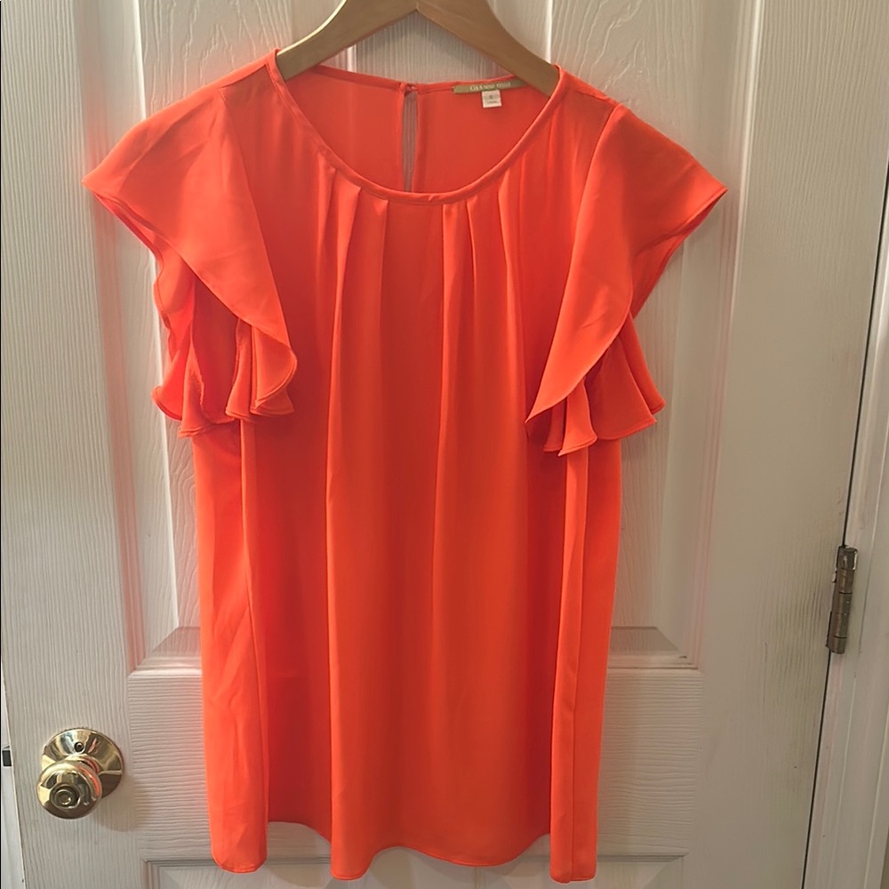 Gianni Bini Orange Flutter Sleeve Ruffled Blouse